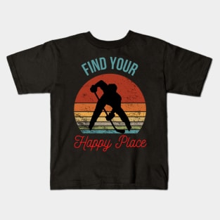 Chasing Victory: Silhouette of a Hockey Player and Retro Sunset Kids T-Shirt